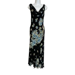 VTG 90s Beaded Sheer Floral Bias Slip Dress Asymmetrical Hem Fairy Romantic XL